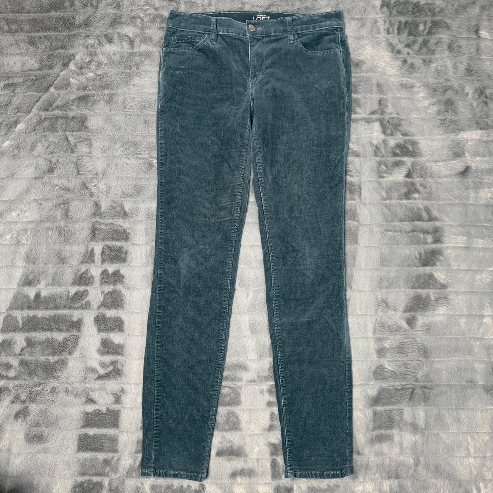 Ann Taylor LOFT Corduroy Pants Womens 4 Teal Blue Modern Skinny Mid Rise Stretch